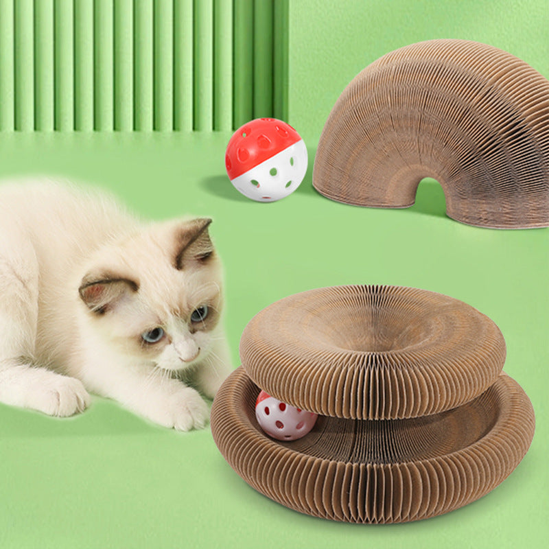 KratzFreude – Faltbares Kratzspielzeug mit Ball für Katzen