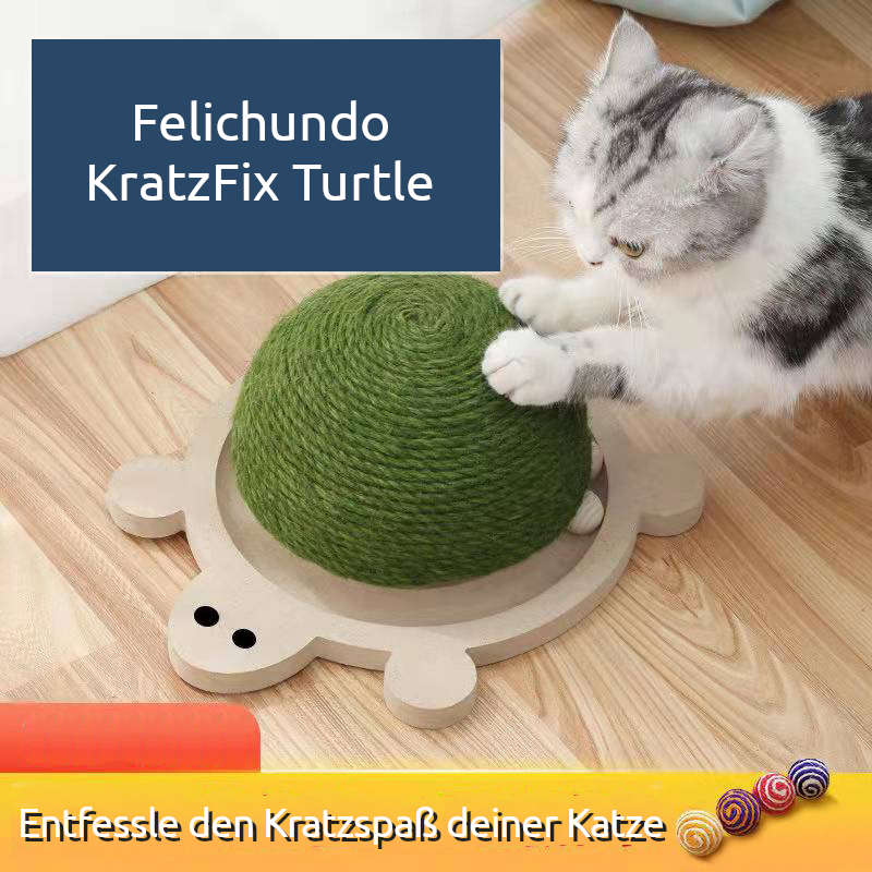 KratzFix Turtle – Kratzbrett aus Sisal mit Spielzeug für Katzen